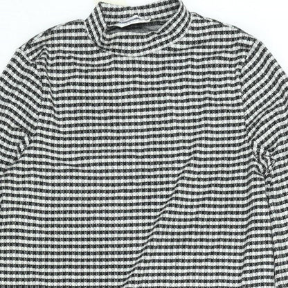 Miss Selfridge Womens Black Check Polyester Tunic Blouse Size 6 Mock Neck - Side Slits