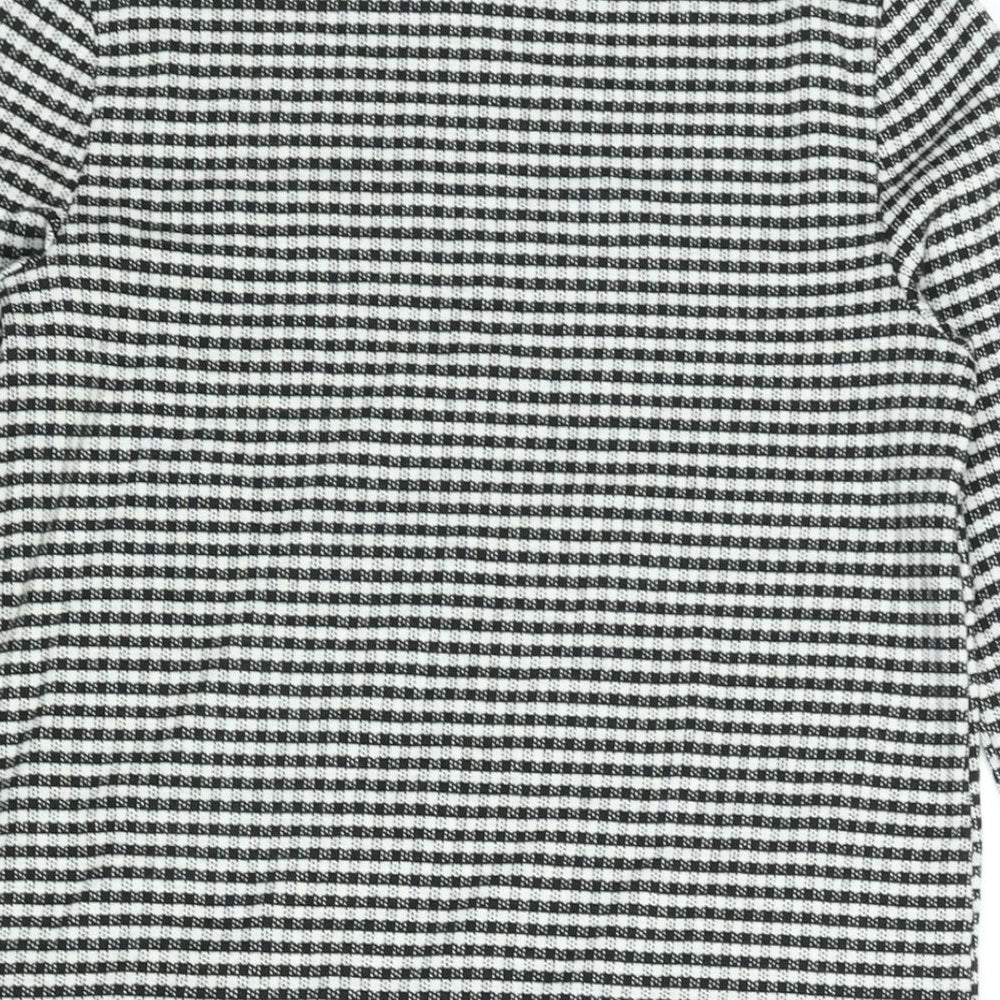 Miss Selfridge Womens Black Check Polyester Tunic Blouse Size 6 Mock Neck - Side Slits