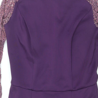 Dorothy Perkins Womens Purple Polyester Bodycon Size 10 Round Neck Button - Lace Sleeve