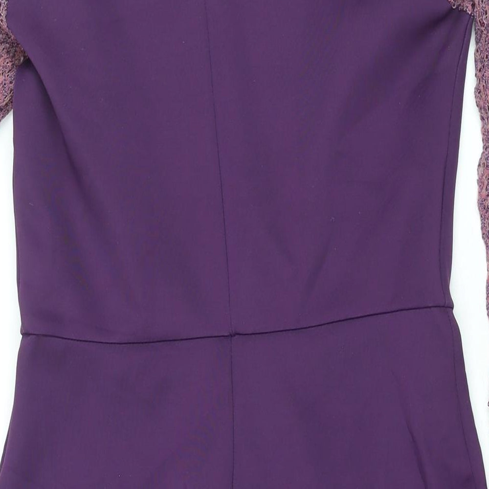 Dorothy Perkins Womens Purple Polyester Bodycon Size 10 Round Neck Button - Lace Sleeve