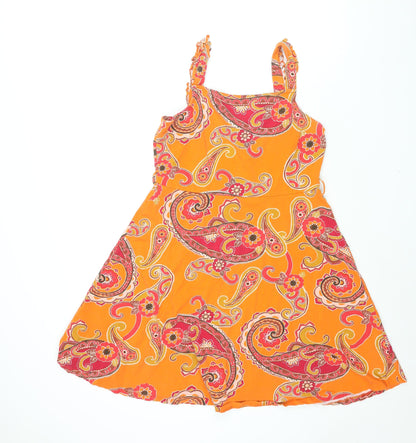 Dorothy Perkins Womens Orange Paisley Cotton Fit & Flare Size 14 Square Neck Pullover