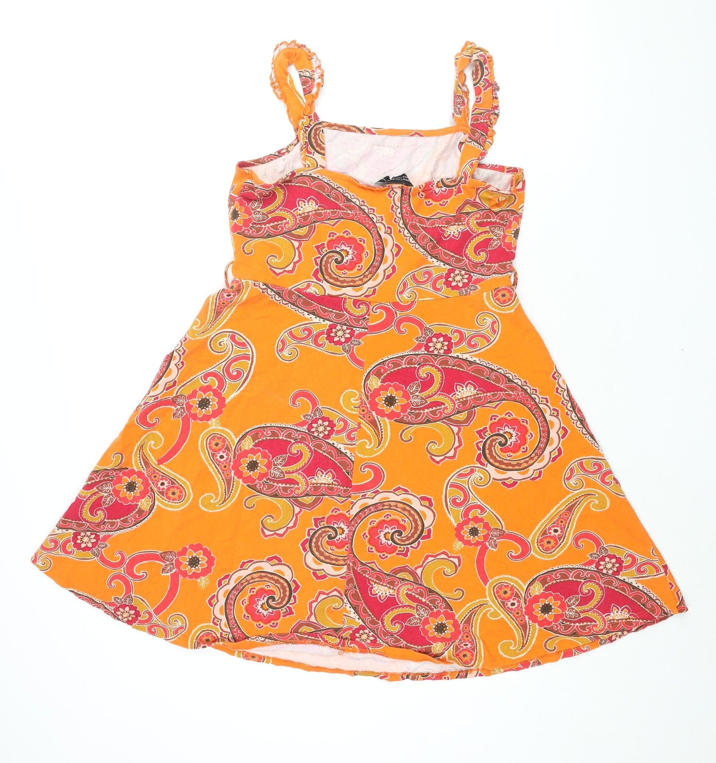 Dorothy Perkins Womens Orange Paisley Cotton Fit & Flare Size 14 Square Neck Pullover