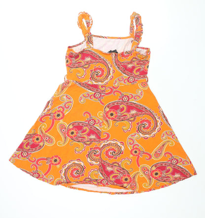 Dorothy Perkins Womens Orange Paisley Cotton Fit & Flare Size 14 Square Neck Pullover