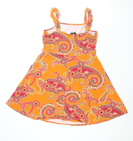 Dorothy Perkins Womens Orange Paisley Cotton Fit & Flare Size 14 Square Neck Pullover
