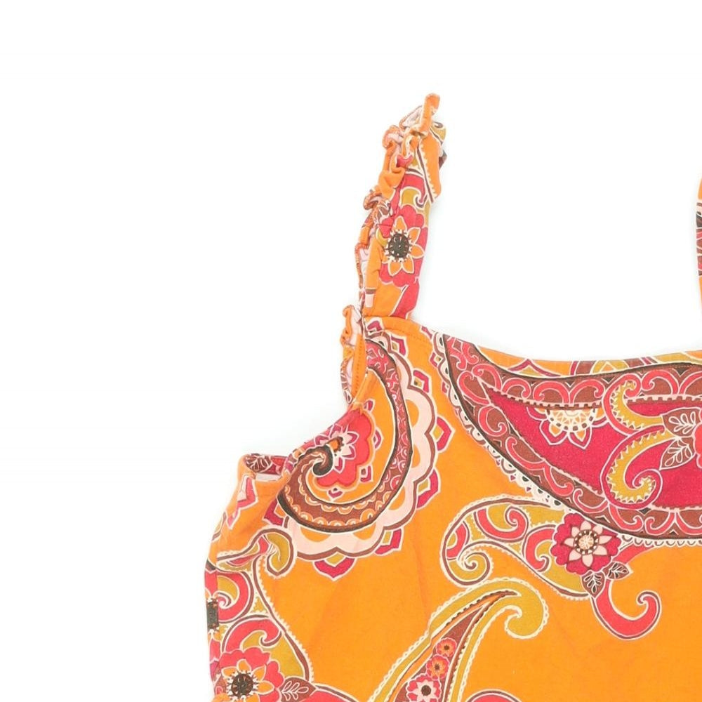 Dorothy Perkins Womens Orange Paisley Cotton Fit & Flare Size 14 Square Neck Pullover