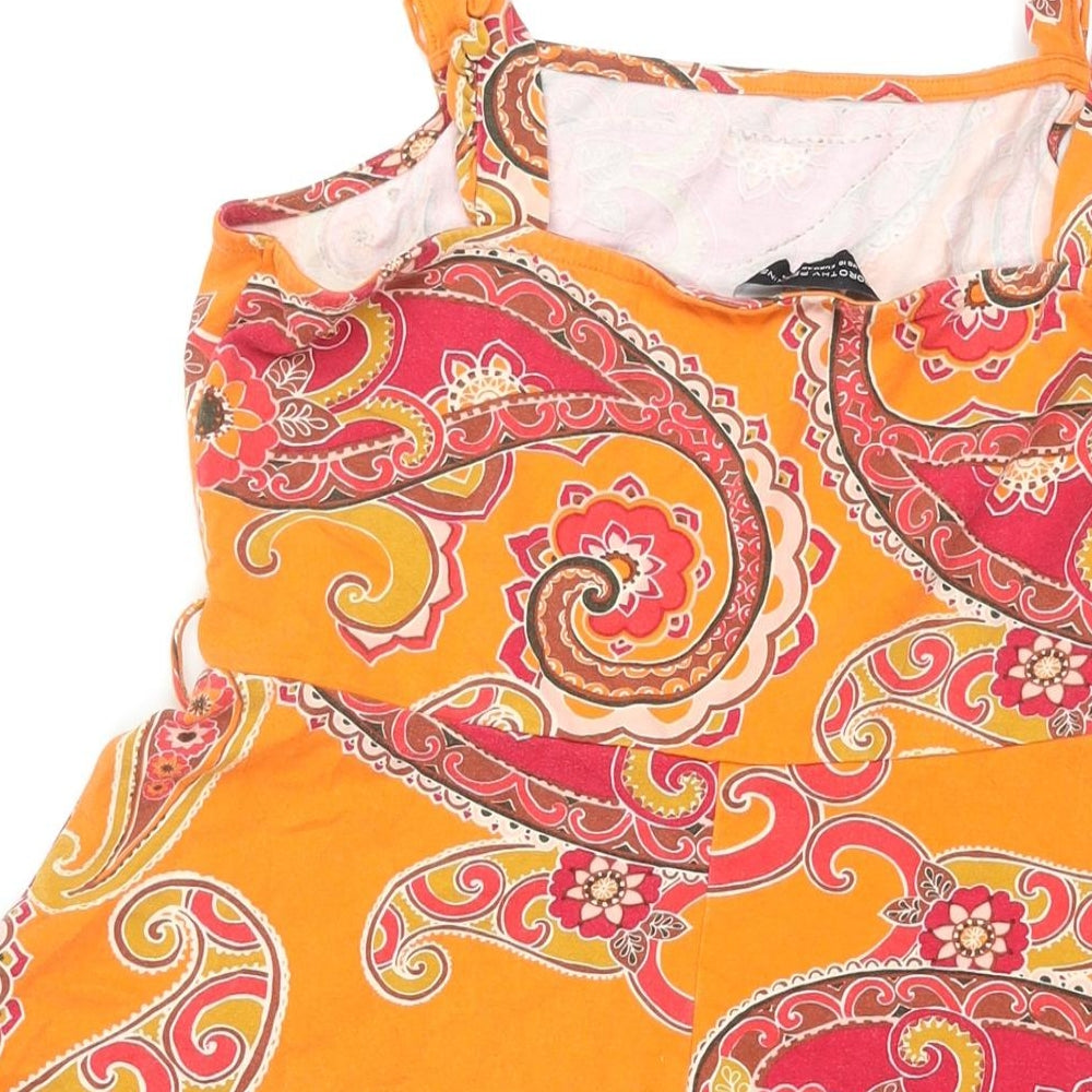 Dorothy Perkins Womens Orange Paisley Cotton Fit & Flare Size 14 Square Neck Pullover