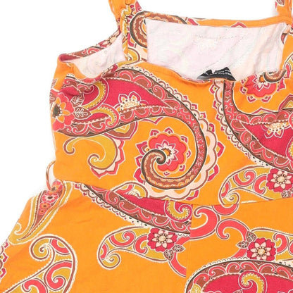 Dorothy Perkins Womens Orange Paisley Cotton Fit & Flare Size 14 Square Neck Pullover