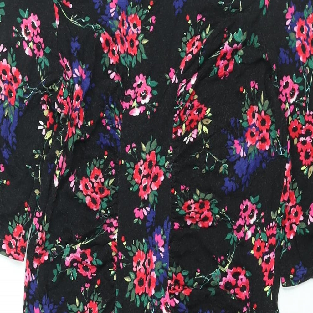 Oasis Womens Black Floral Viscose Bodycon Size M Round Neck Pullover - Rouched