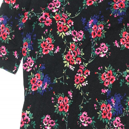 Oasis Womens Black Floral Viscose Bodycon Size M Round Neck Pullover - Rouched