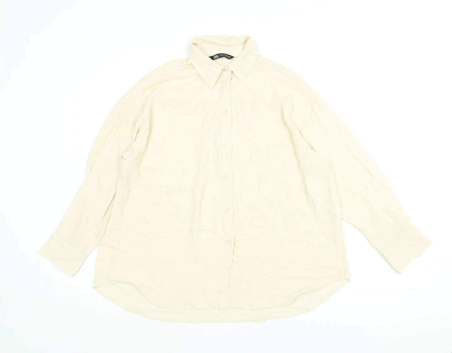 Womens UK Size M Zara Beige Basic Button-Up
