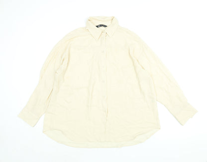 Womens UK Size M Zara Beige Basic Button-Up
