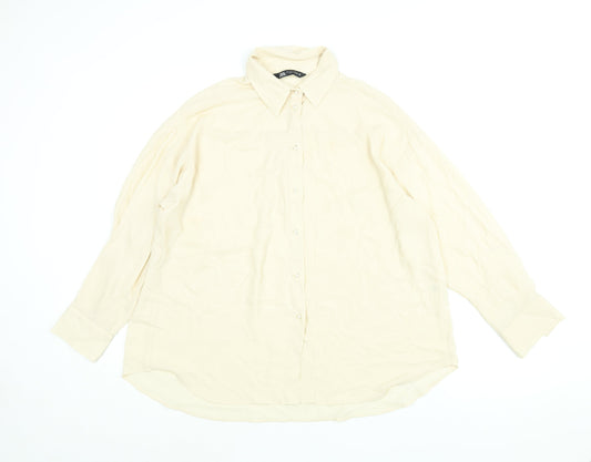 Womens UK Size M Zara Beige Basic Button-Up