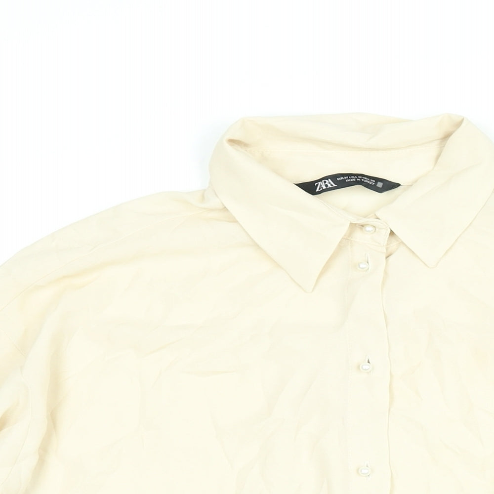 Womens UK Size M Zara Beige Basic Button-Up