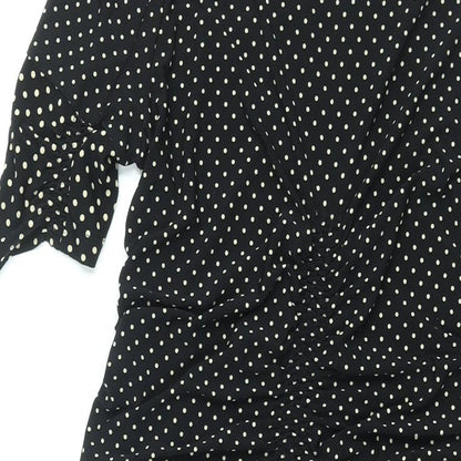 Topshop Womens Black Polka Dot Polyester Shift Size 10 Round Neck Pullover - Rouched