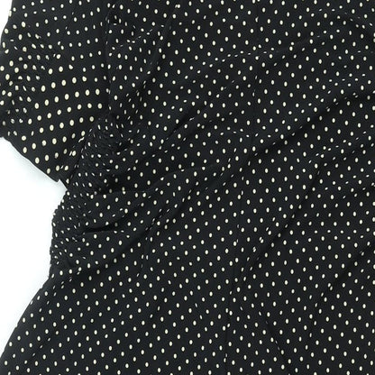 Topshop Womens Black Polka Dot Polyester Shift Size 10 Round Neck Pullover - Rouched