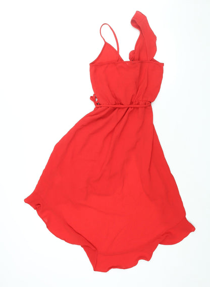 Divided by H&M Womens Red Polyester Wrap Dress Size 4 V-Neck Pullover - Frill