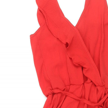 Divided by H&M Womens Red Polyester Wrap Dress Size 4 V-Neck Pullover - Frill