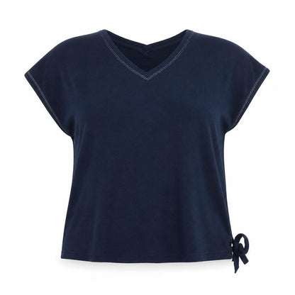 Marks & Spencer Womens Blue Polyester Basic Blouse Size 14 V-Neck - Drawstring Hem