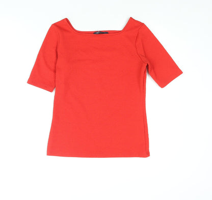 Marks and Spencer Womens Red Polyester Basic Blouse Size 8 Boat Neck