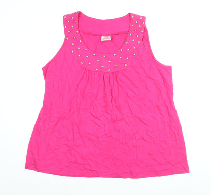 Being Casual Womens Pink Cotton Basic Blouse Size 20 Scoop Neck - Beaded