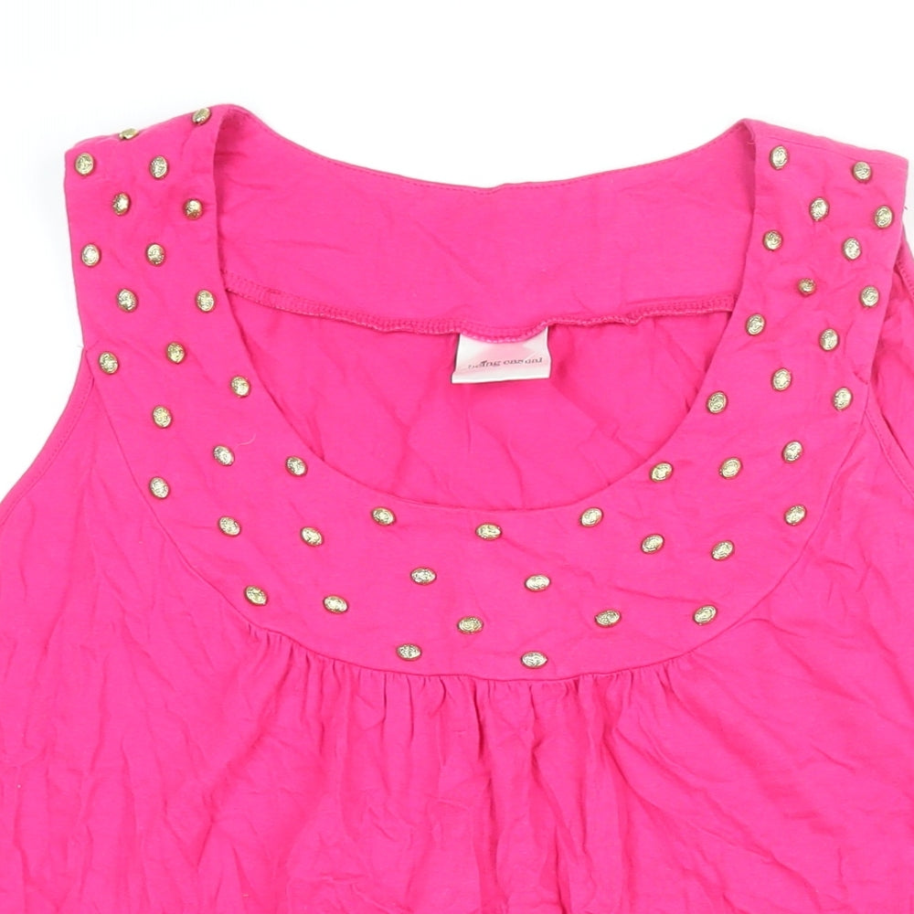 Being Casual Womens Pink Cotton Basic Blouse Size 20 Scoop Neck - Beaded