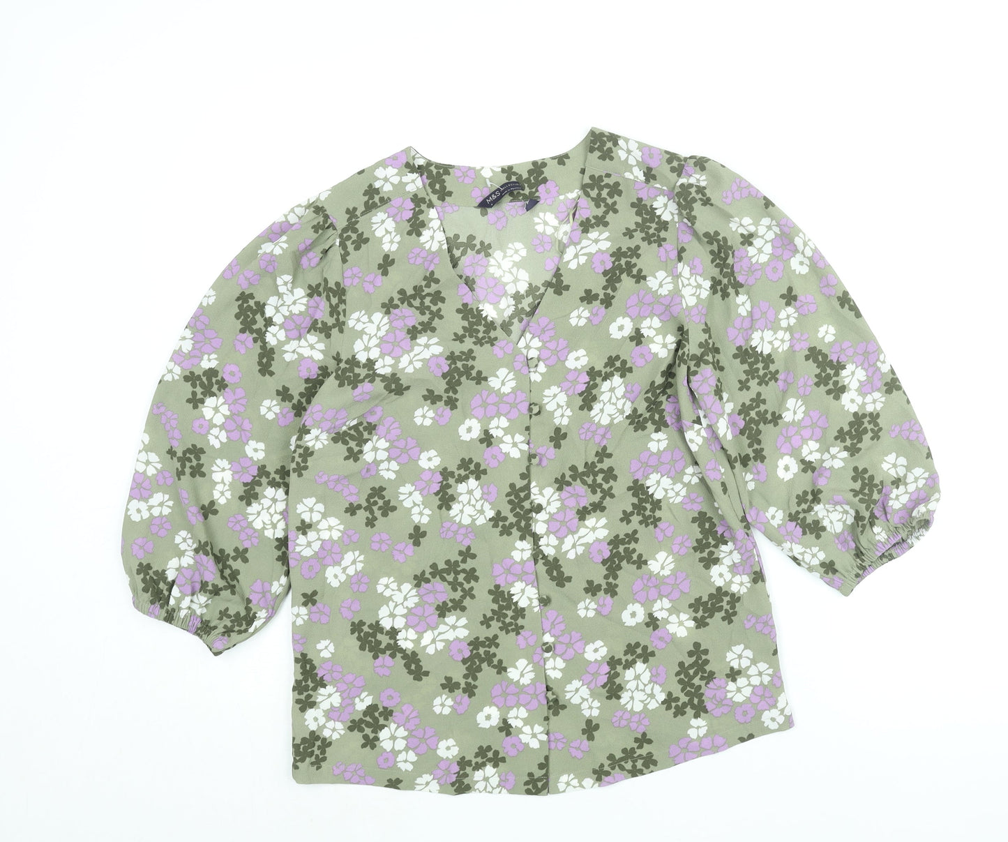 Womens UK Size 8 Marks and Spencer Green Basic Button-Up