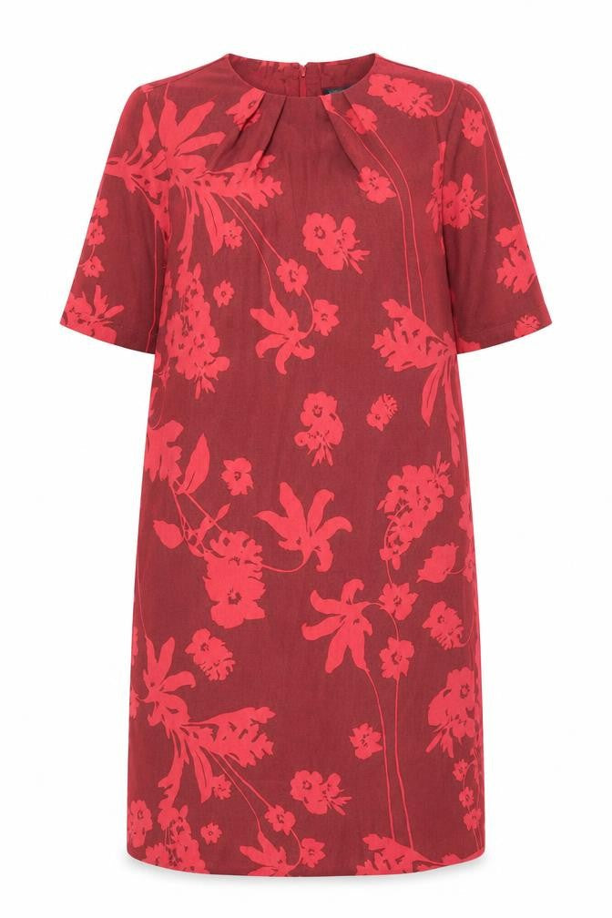 Marks & Spencer Womens Pink Floral Polyester Shift Size 10 Round Neck Button