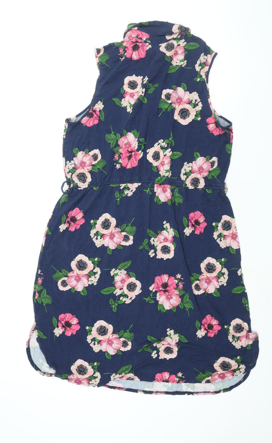 New Look Womens Blue Floral Viscose Shirt Dress Size 18 Collared Button