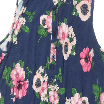 New Look Womens Blue Floral Viscose Shirt Dress Size 18 Collared Button