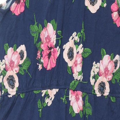 New Look Womens Blue Floral Viscose Shirt Dress Size 18 Collared Button