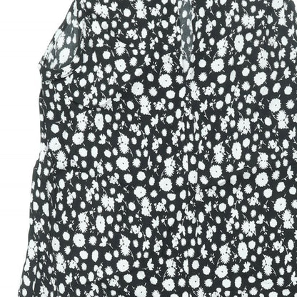 Topshop Womens Black Floral Viscose Shift Size 10 Mock Neck Button - Smocked