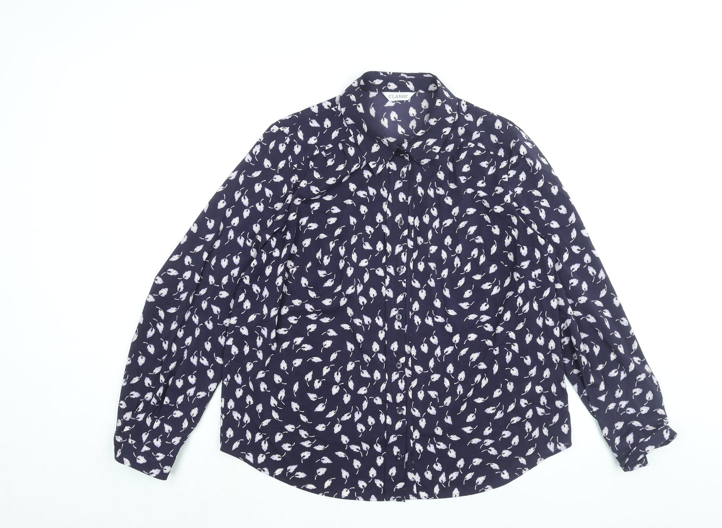 Clasic Womens Blue Geometric Polyester Basic Button-Up Size 14 Collared