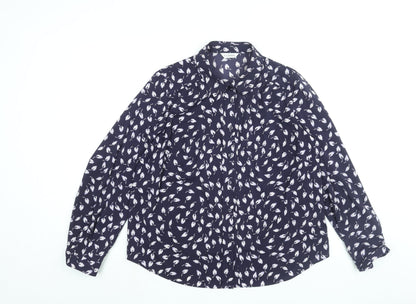 Clasic Womens Blue Geometric Polyester Basic Button-Up Size 14 Collared