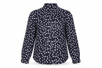 Clasic Womens Blue Geometric Polyester Basic Button-Up Size 14 Collared