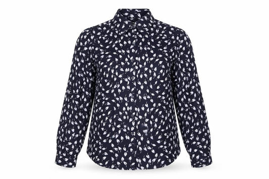 Clasic Womens Blue Geometric Polyester Basic Button-Up Size 14 Collared