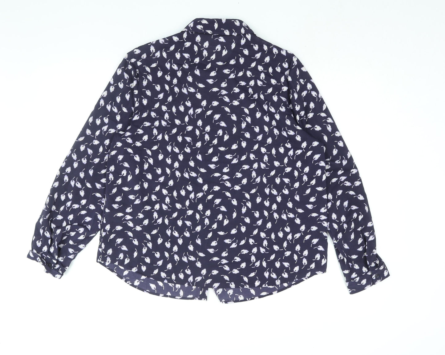 Clasic Womens Blue Geometric Polyester Basic Button-Up Size 14 Collared