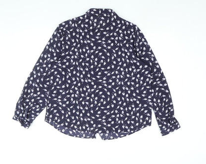Clasic Womens Blue Geometric Polyester Basic Button-Up Size 14 Collared