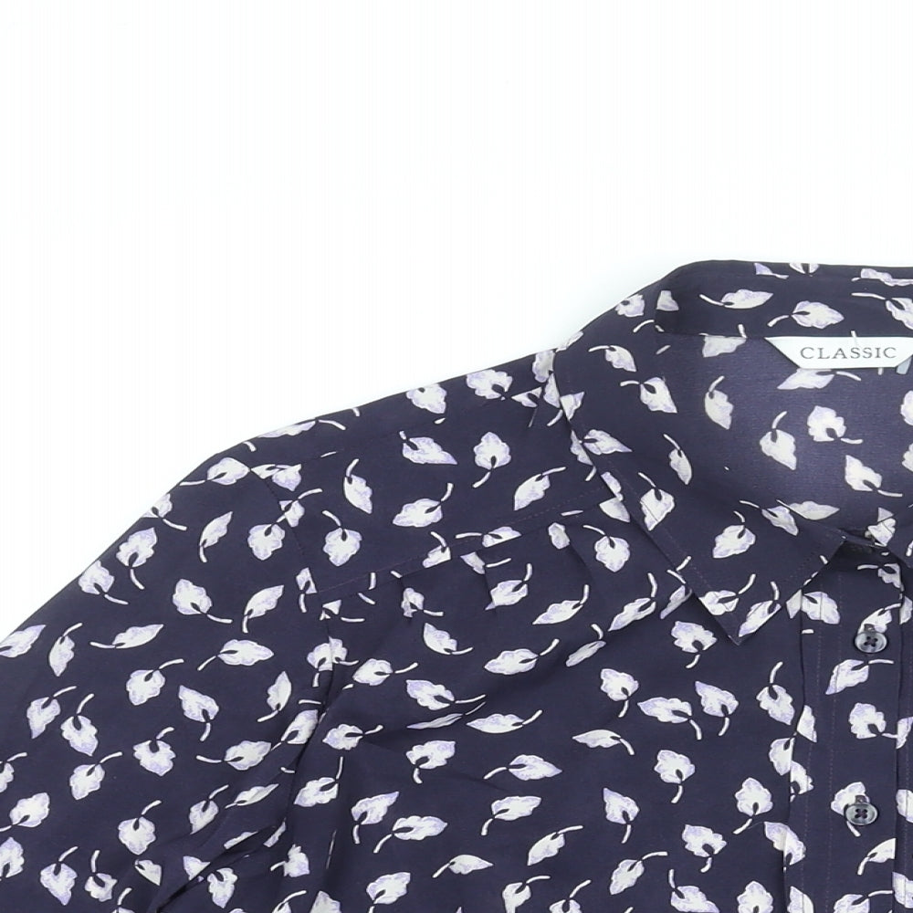 Clasic Womens Blue Geometric Polyester Basic Button-Up Size 14 Collared