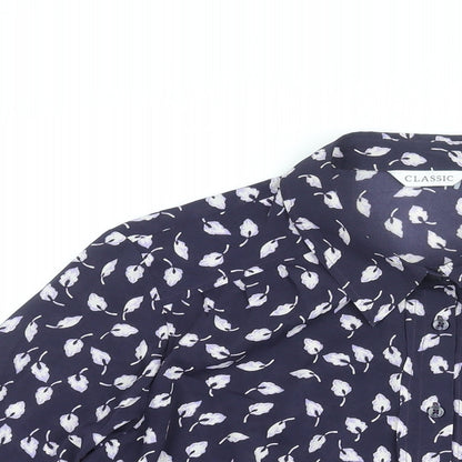 Clasic Womens Blue Geometric Polyester Basic Button-Up Size 14 Collared