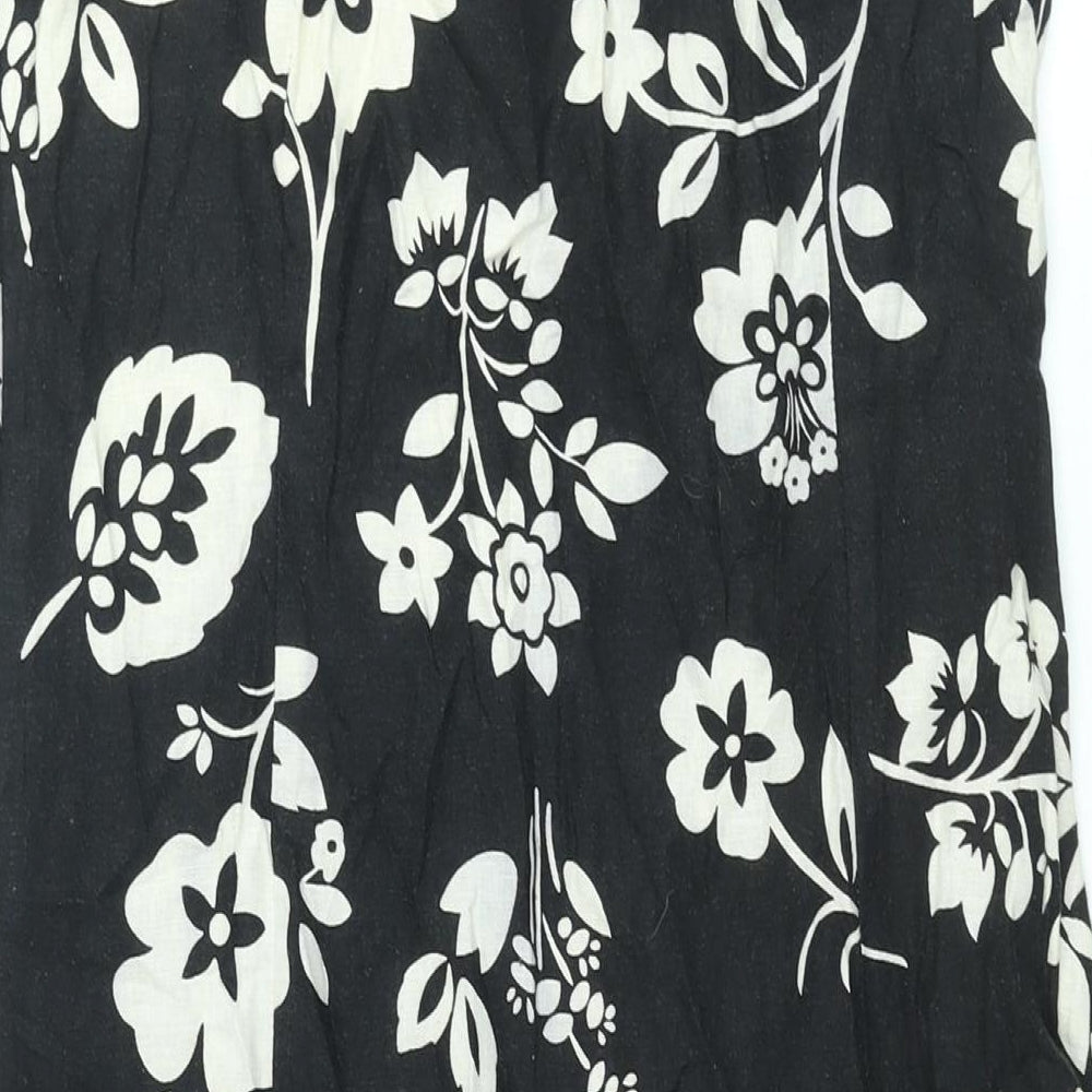 Mia Moda Womens Black Floral Linen Shift Size 14 V-Neck Zip