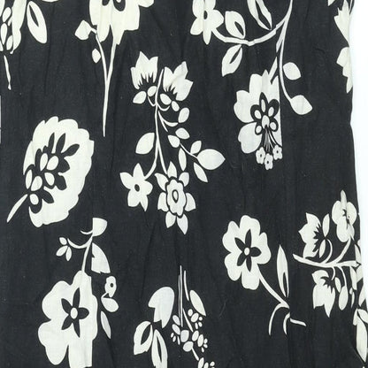 Mia Moda Womens Black Floral Linen Shift Size 14 V-Neck Zip
