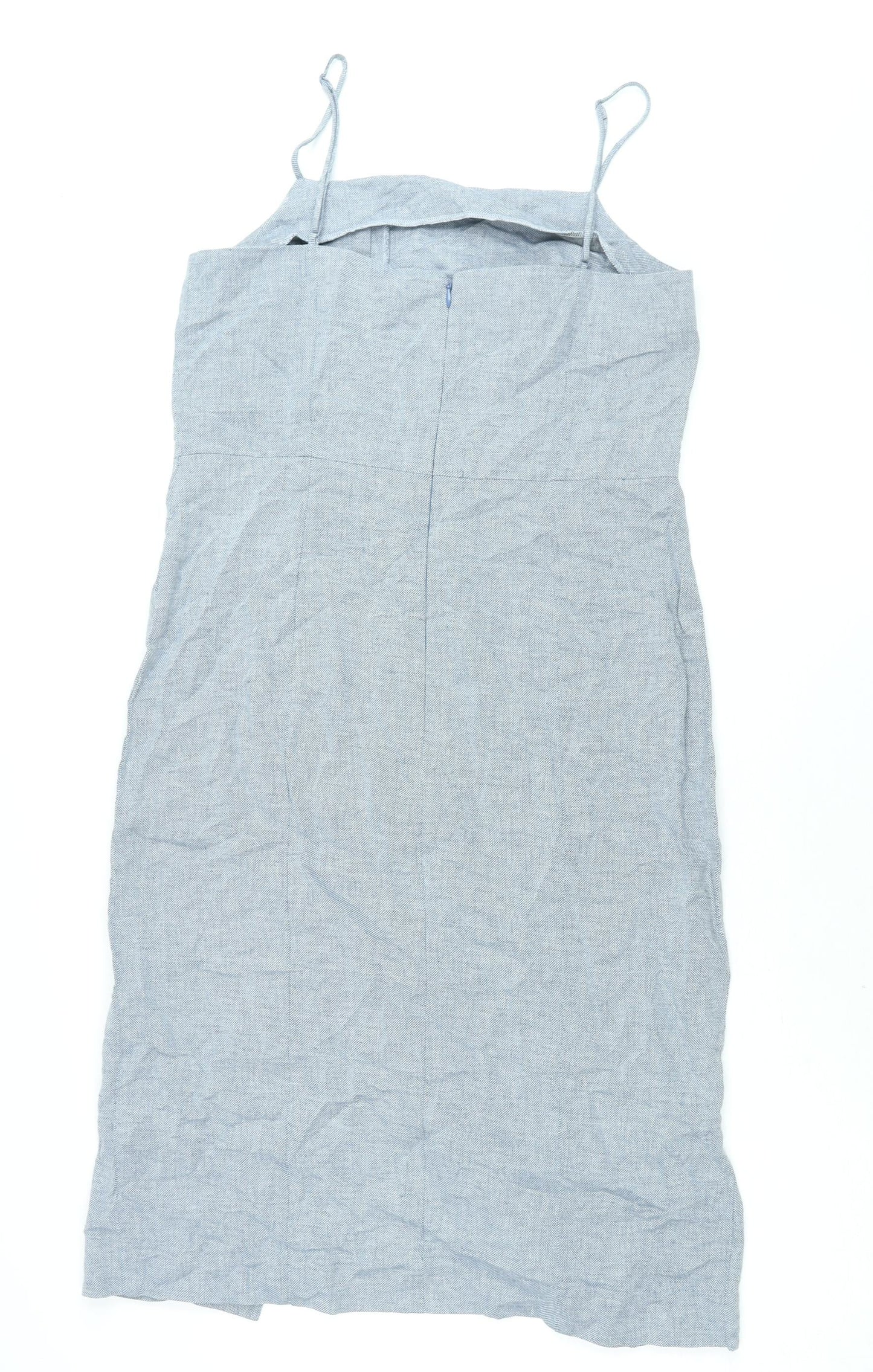 Warehouse Womens Blue Viscose Shift Size 12 Square Neck Zip - Button Detail