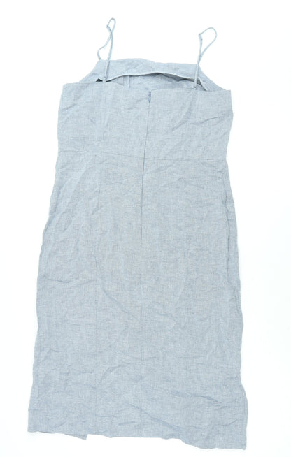 Warehouse Womens Blue Viscose Shift Size 12 Square Neck Zip - Button Detail