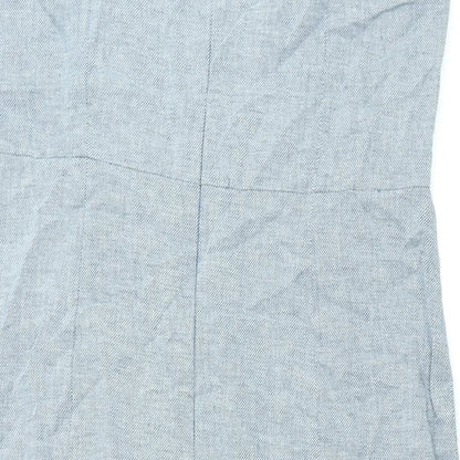 Warehouse Womens Blue Viscose Shift Size 12 Square Neck Zip - Button Detail