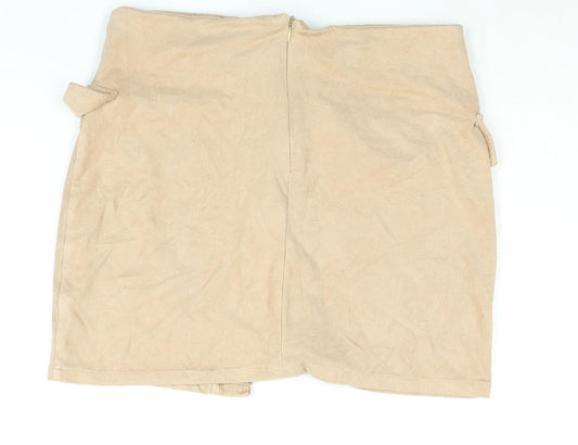Misspap Womens Beige Polyester Mini Skirt Size M Zip - Lace Up Detail