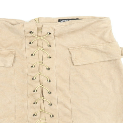 Misspap Womens Beige Polyester Mini Skirt Size M Zip - Lace Up Detail