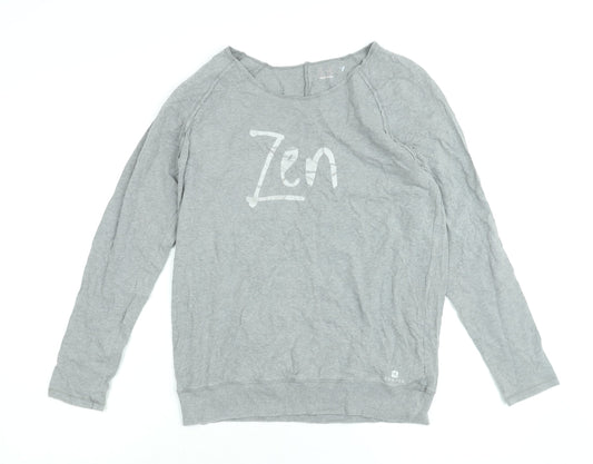 DECATHLON Womens Grey Cotton Basic T-Shirt Size 2XS Round Neck - Zen