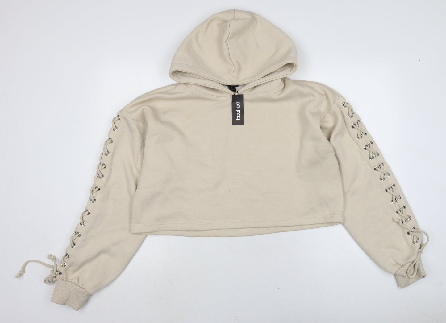 Boohoo Womens Beige Cotton Pullover Hoodie Size L
