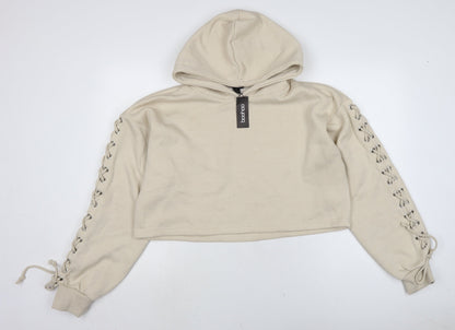Boohoo Womens Beige Cotton Pullover Hoodie Size L