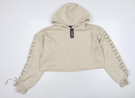 Boohoo Womens Beige Cotton Pullover Hoodie Size L